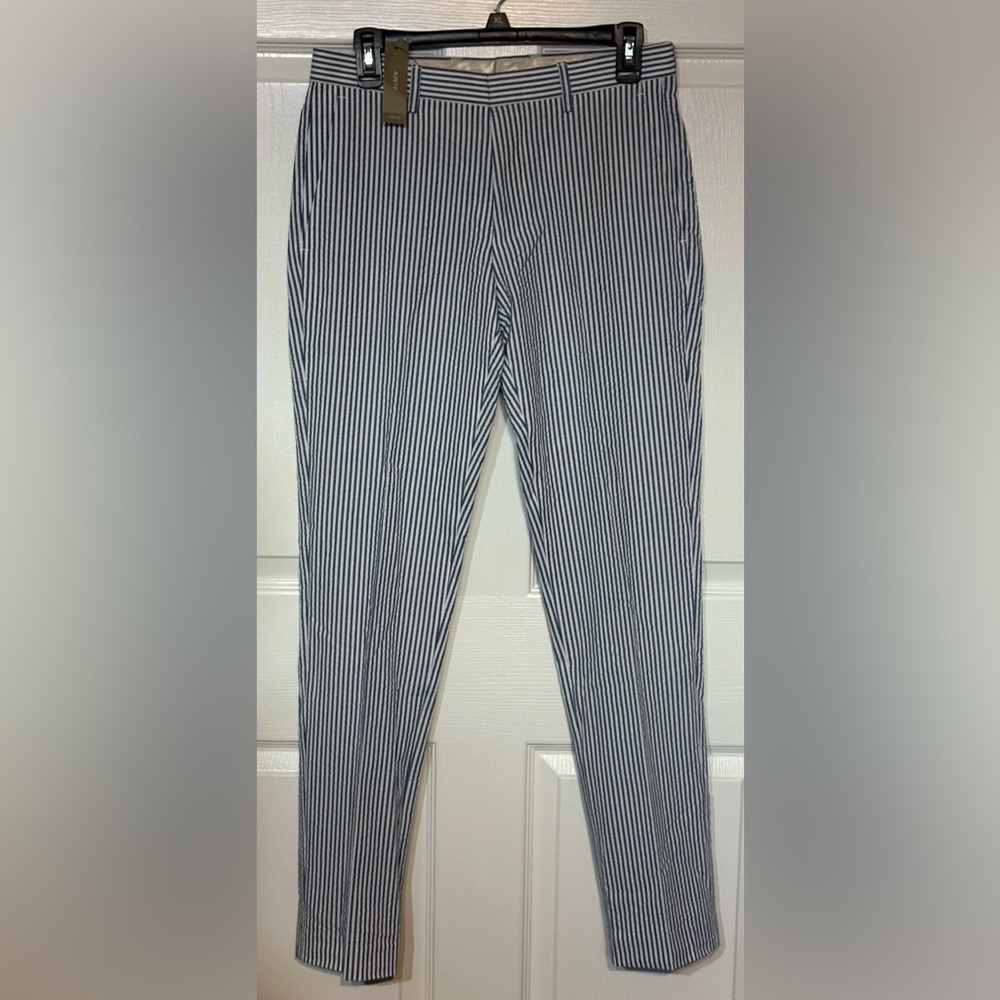J Crew Ludlow Slim-Fit Unstructured Seersucker SuitPant-Blue/WhiteStripe W28 L32